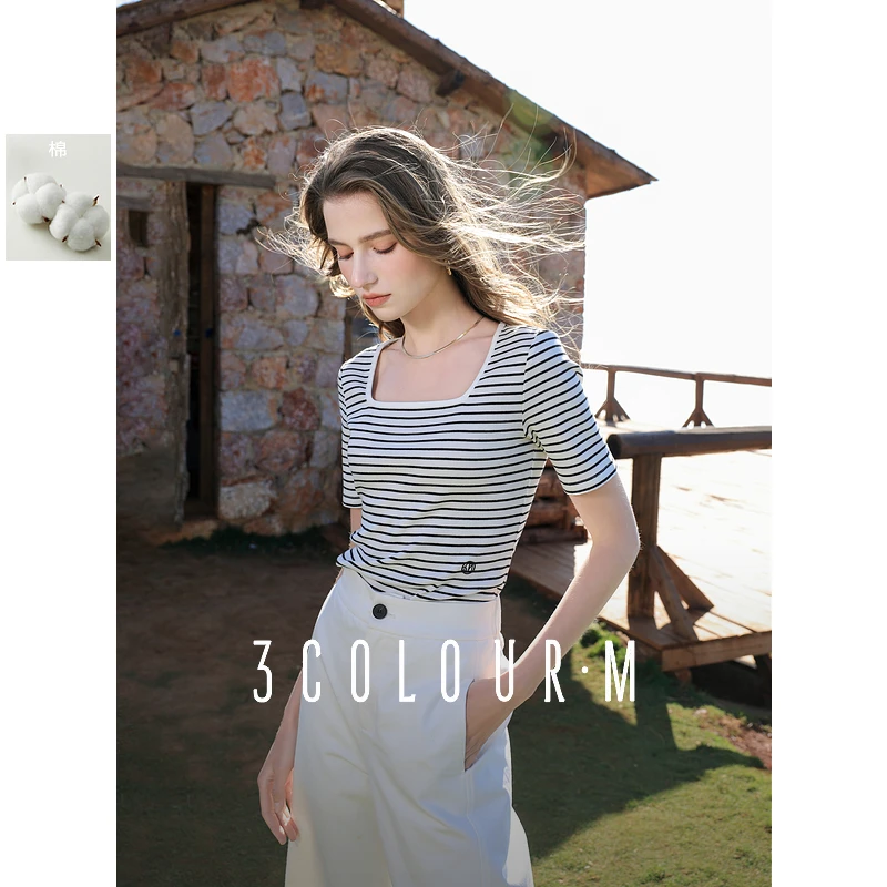 【大叔专享】D401DM206Z20三彩2025春季新款方领短袖T恤修身dbx