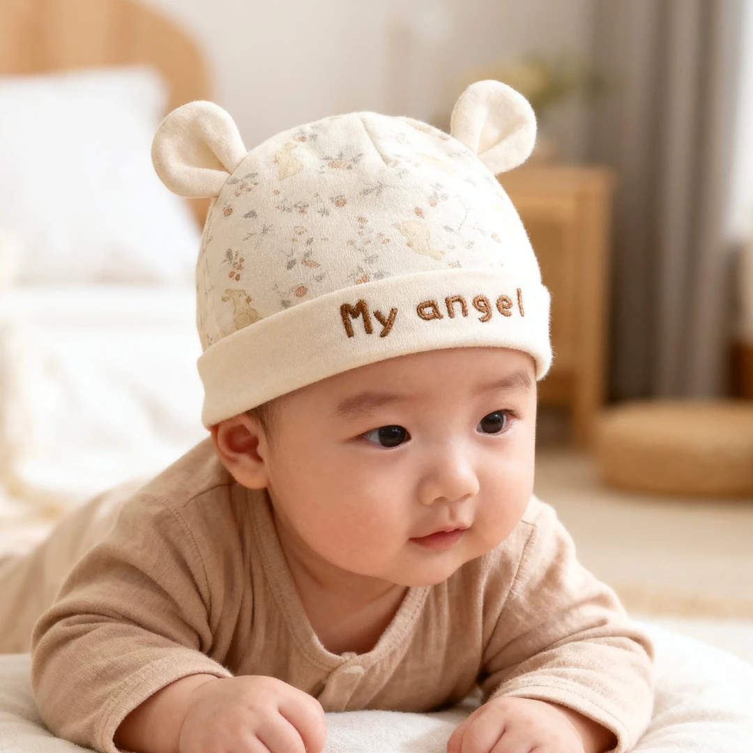 婴儿帽子纯棉无骨0-6月新生儿男女宝宝双层可爱护囟门胎帽春秋冬1