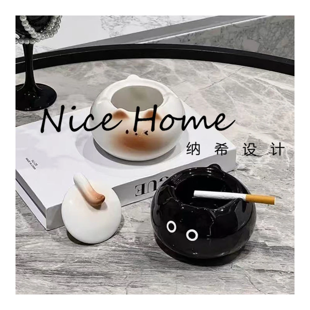 【纳希设计】可爱陶瓷客厅茶几灰缸桌面化妆品饰品收纳盒暹罗猫摆件