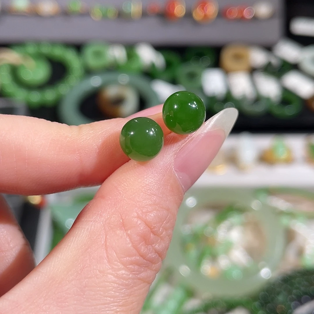 和田玉（碧玉）18K金镶嵌耳饰