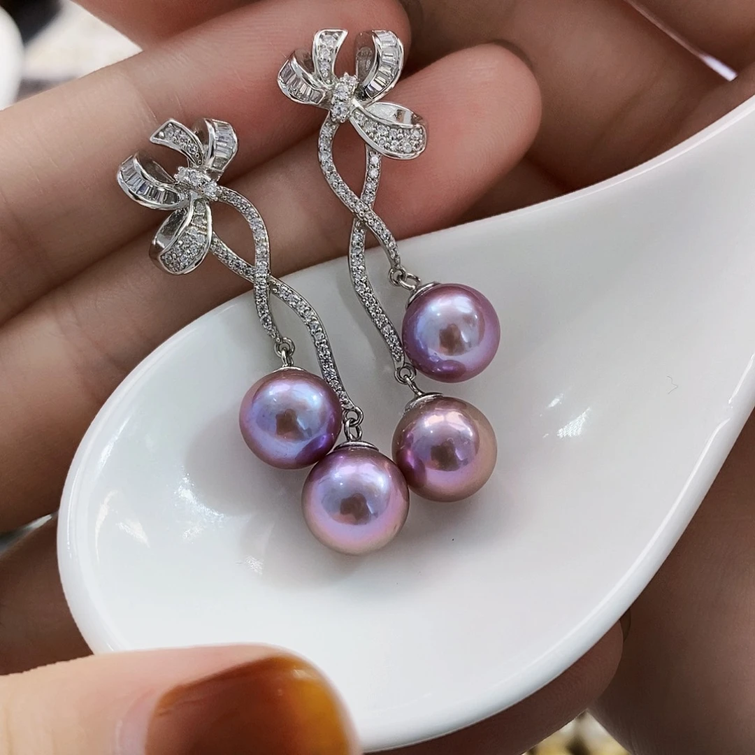 银S925镶嵌特价福利极光紫耳饰淡水珍珠仁*