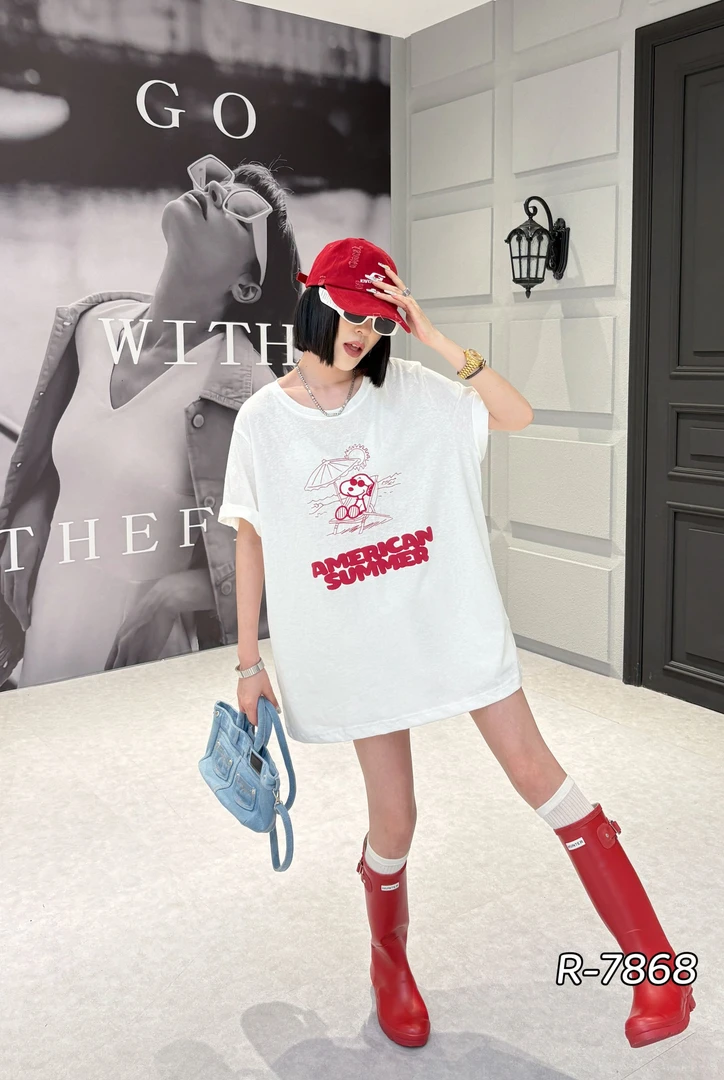 【金润】夏季薄款半袖度假史努比卡通刺绣款上衣凉感宽松显瘦7868