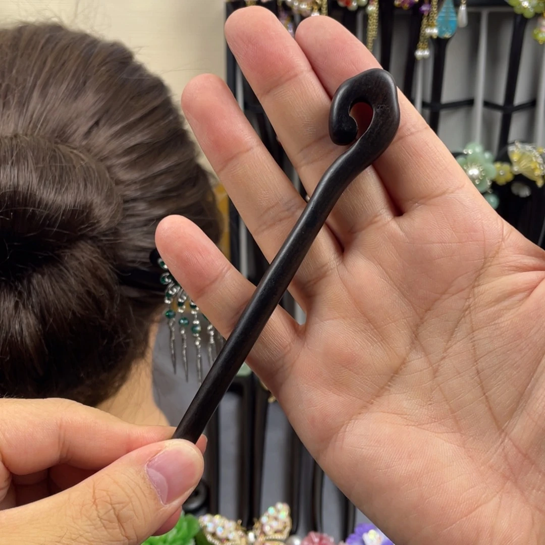 非金属木质15厘米素簪黑檀木