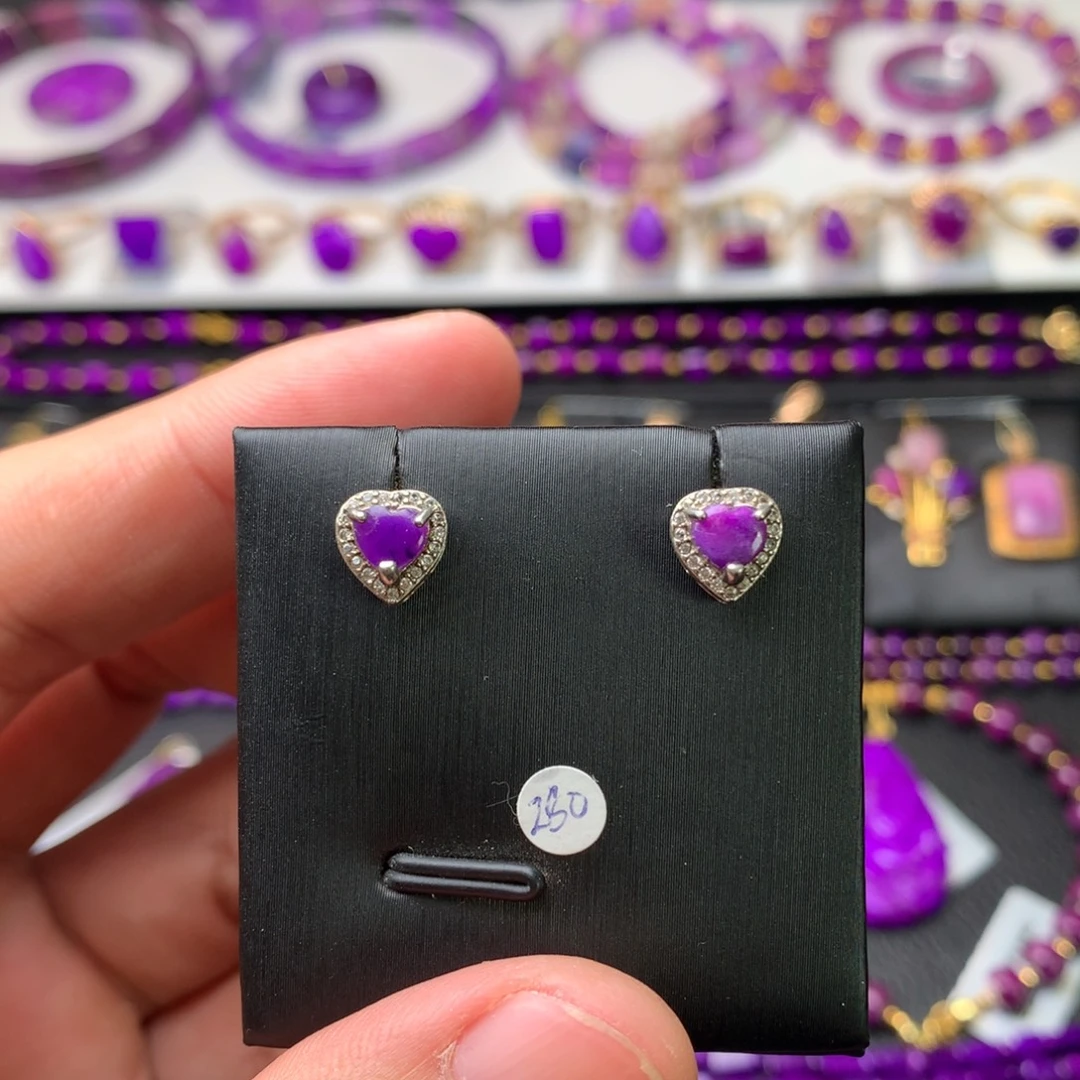 苏纪石（舒俱来）银S925镶嵌耳钉