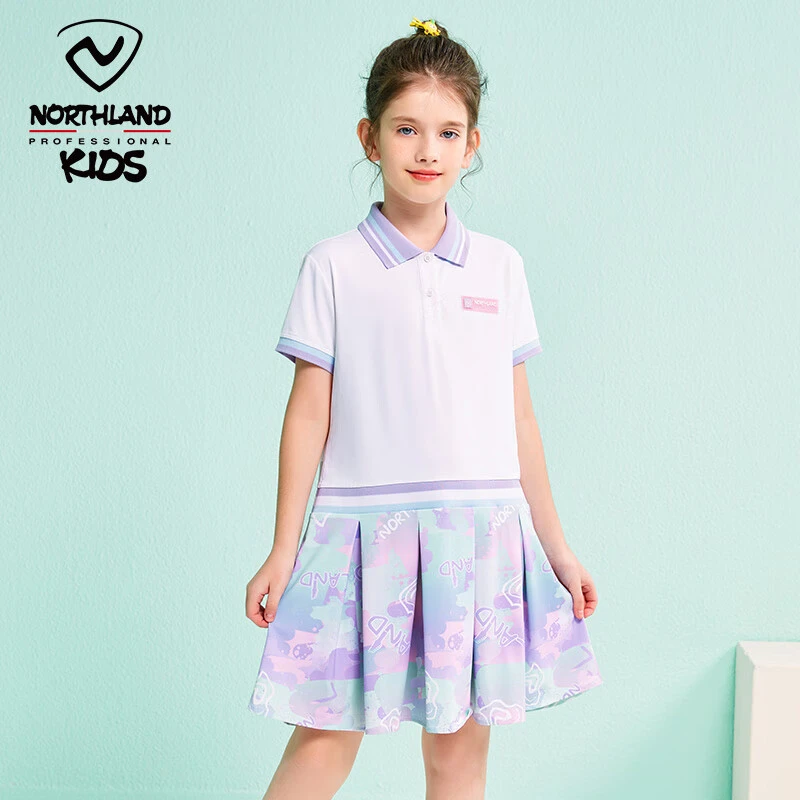 诺诗兰童装夏季凉感女童连衣裙薄款透气凉爽中大童时尚翻领儿童裙