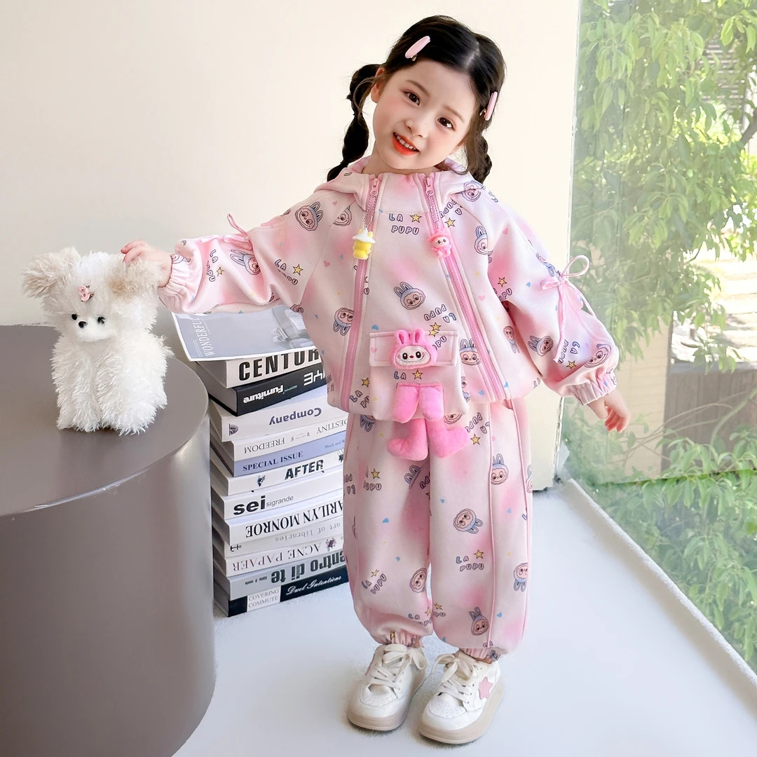 儿童秋装两件套卡通风女少女风拉链常规春秋套装婴儿加厚女童女孩