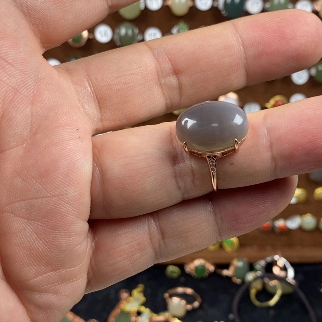 和田玉（青白玉）戒指银S925镀金镶嵌