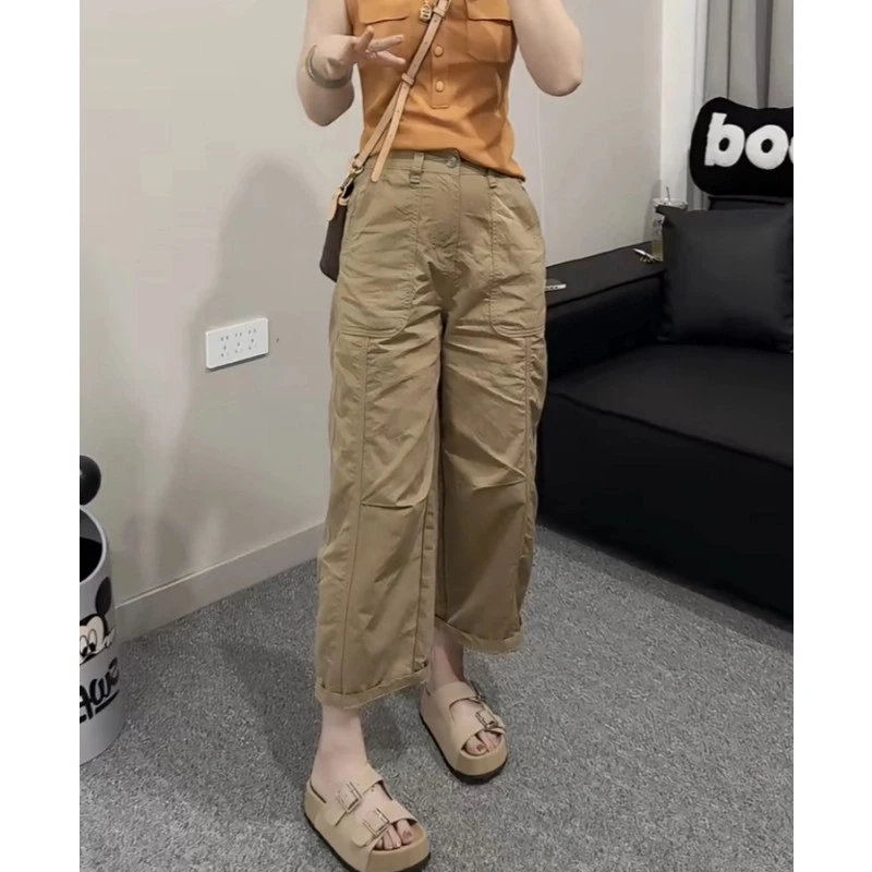 小个子穿搭工装休闲裤女2025夏季薄款梨型身材大码显瘦九分气球裤