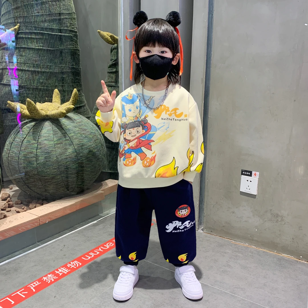 哪吒衣服男童春秋季套装爆款宝宝帅气男孩洋气网红儿童卡通两件套