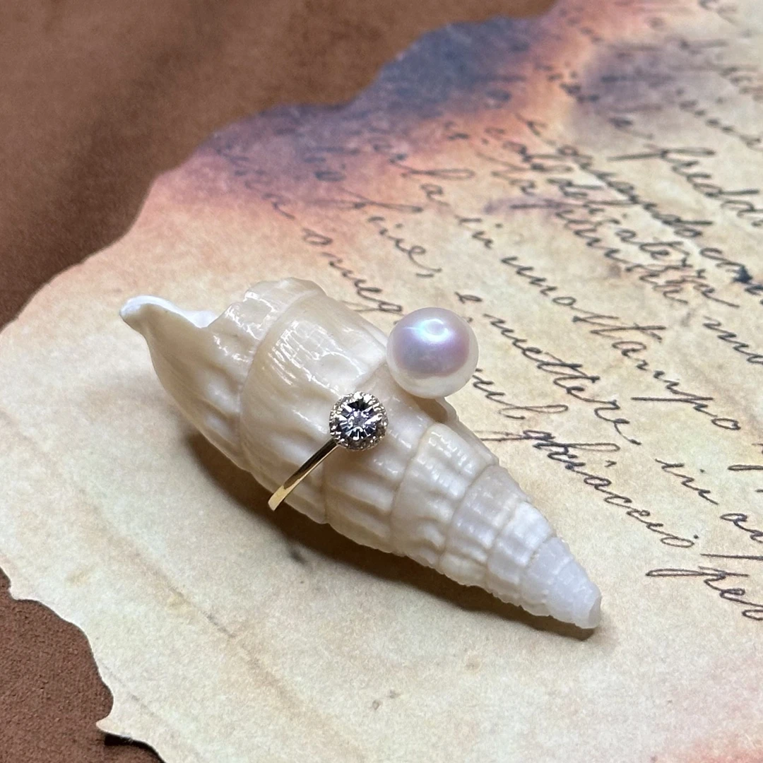 【子萱珠宝】18K金海水akoya黄金色钻石珍珠戒指-ZX2400137