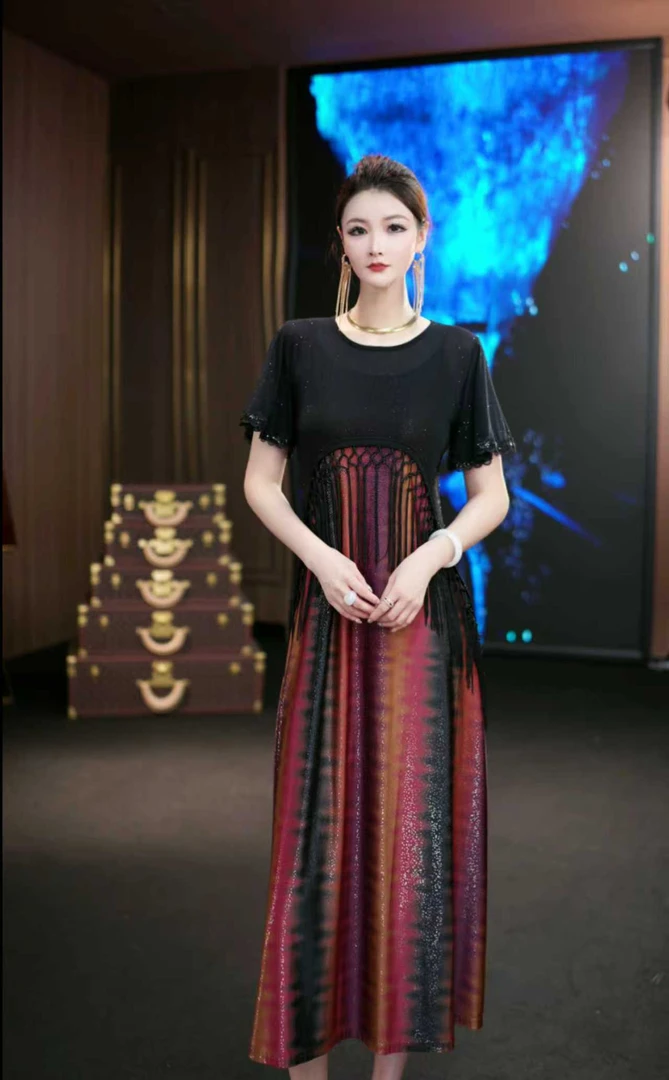 YINGHOU【曼曼】高贵长款气质显瘦时尚设计师连衣裙D1513