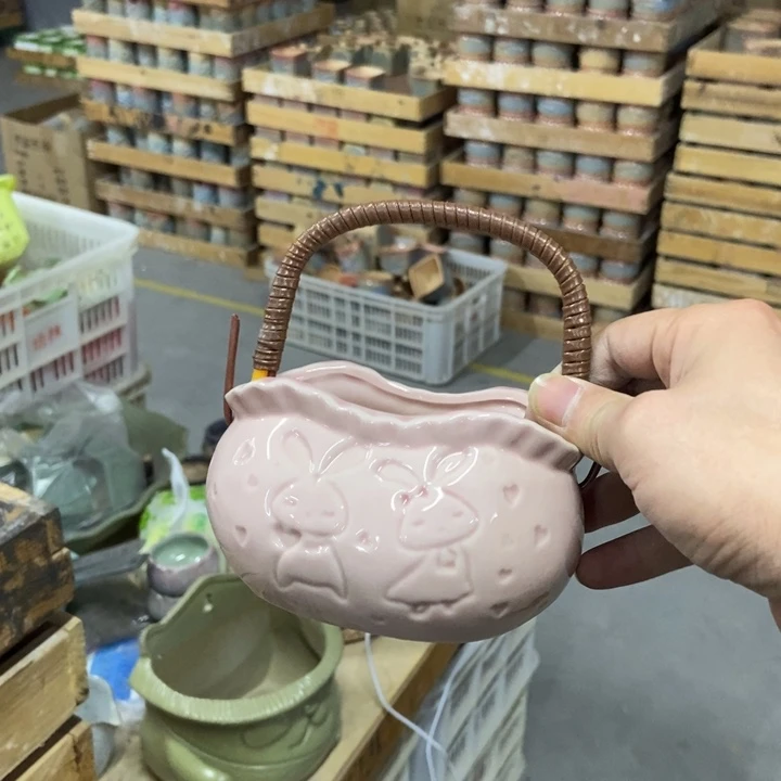 陶瓷花盆单场满9.9发12*7+7浅粉