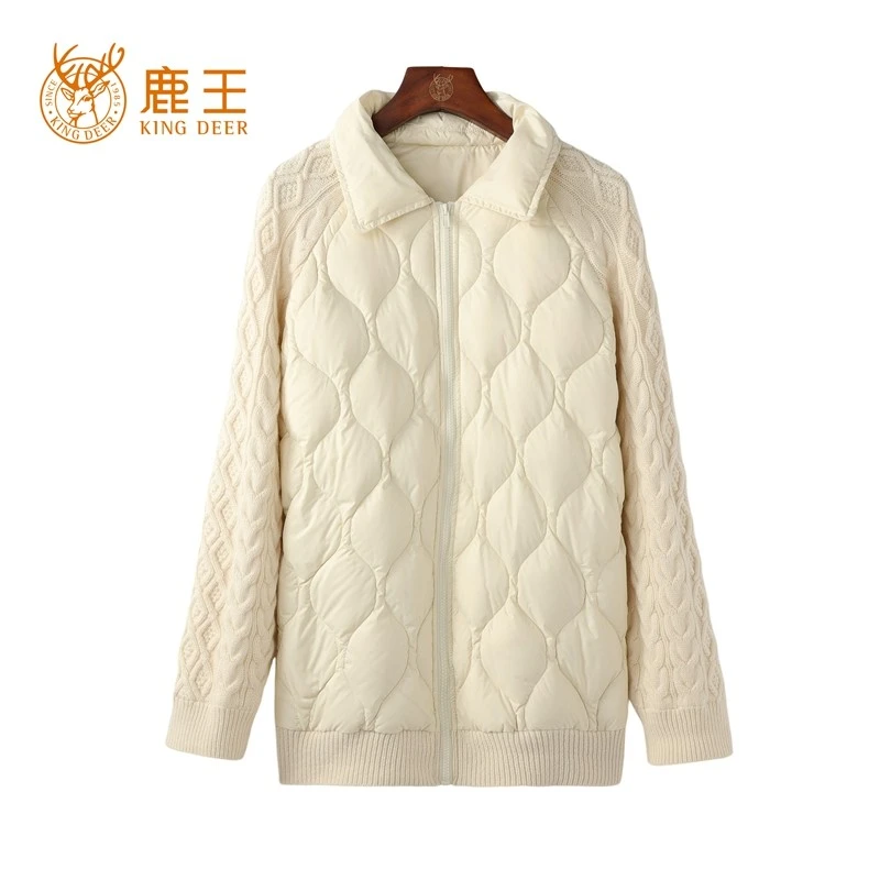 鹿王24秋冬新款女翻领羊绒时尚拼接拉链外套 加厚 TX109