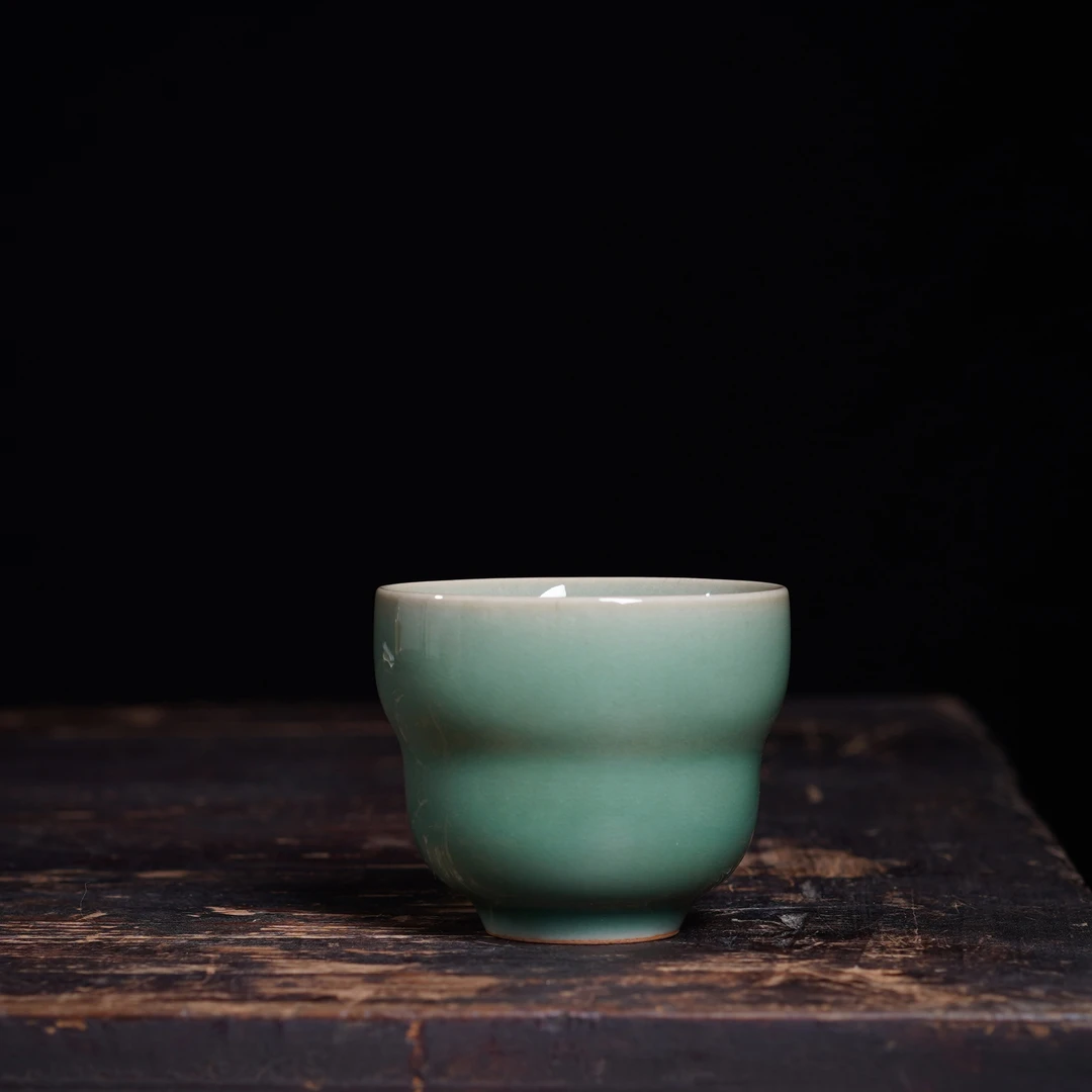 青瓷梅子青竹节杯陶瓷手工绿色葫芦杯禅定杯名窑主人杯色釉对杯子