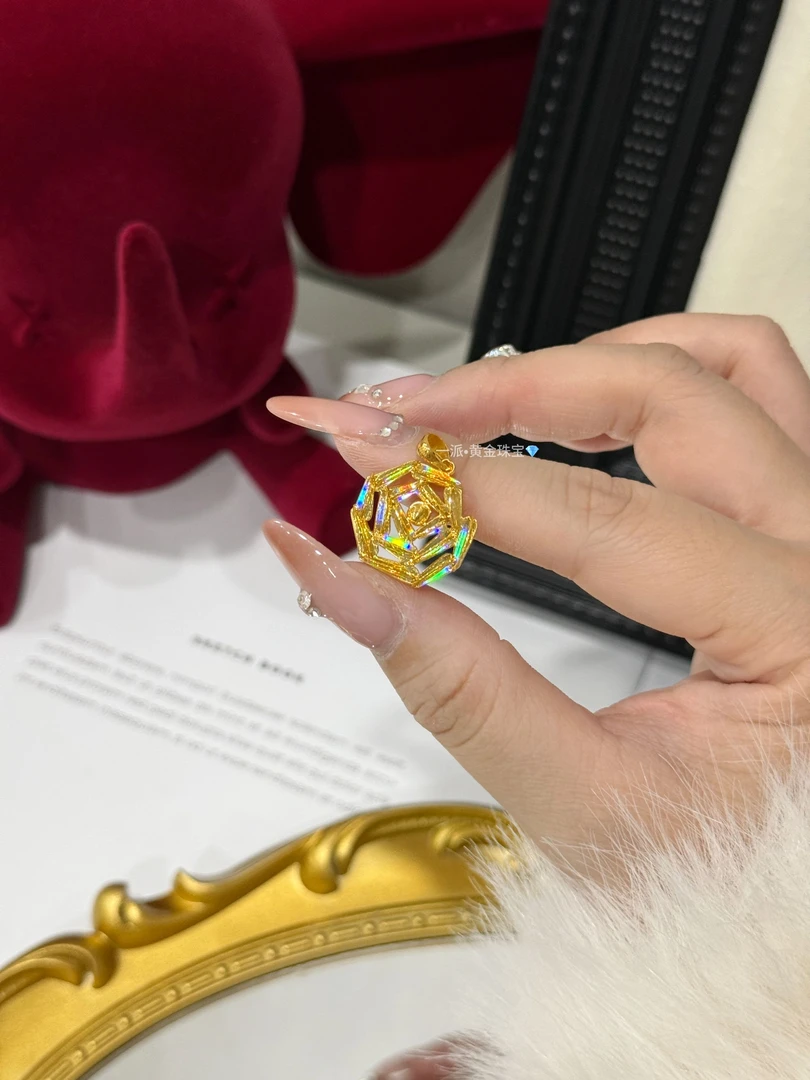 【冰钻炫彩】玫瑰花吊坠足金999黄金吊坠@DZ032