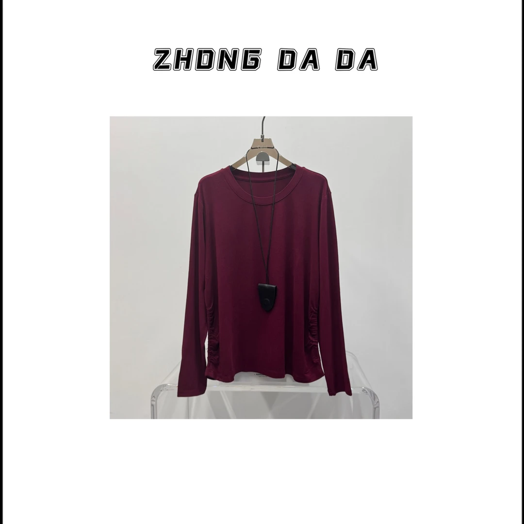 ZHONG大大【】侧腰褶皱收腰设计休闲百搭长袖T恤上衣女968*