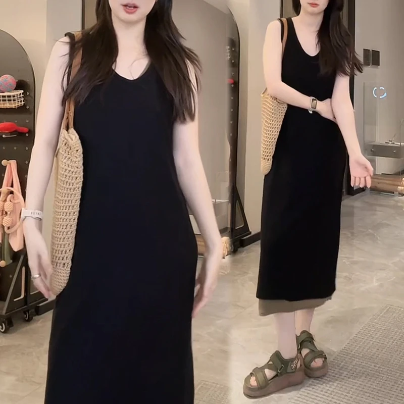 经典纯色圆领背心连衣裙女士2025夏季包款高级感简约显瘦洋气衣服
