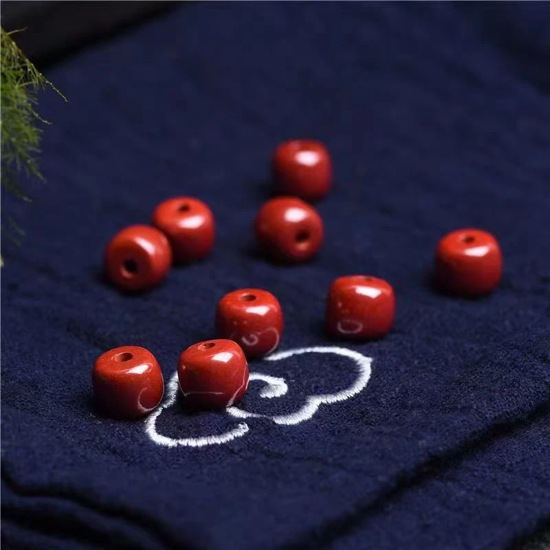 含辰砂工艺品朱砂·紫金砂老型珠·桶珠·国风高含量·遇火变色