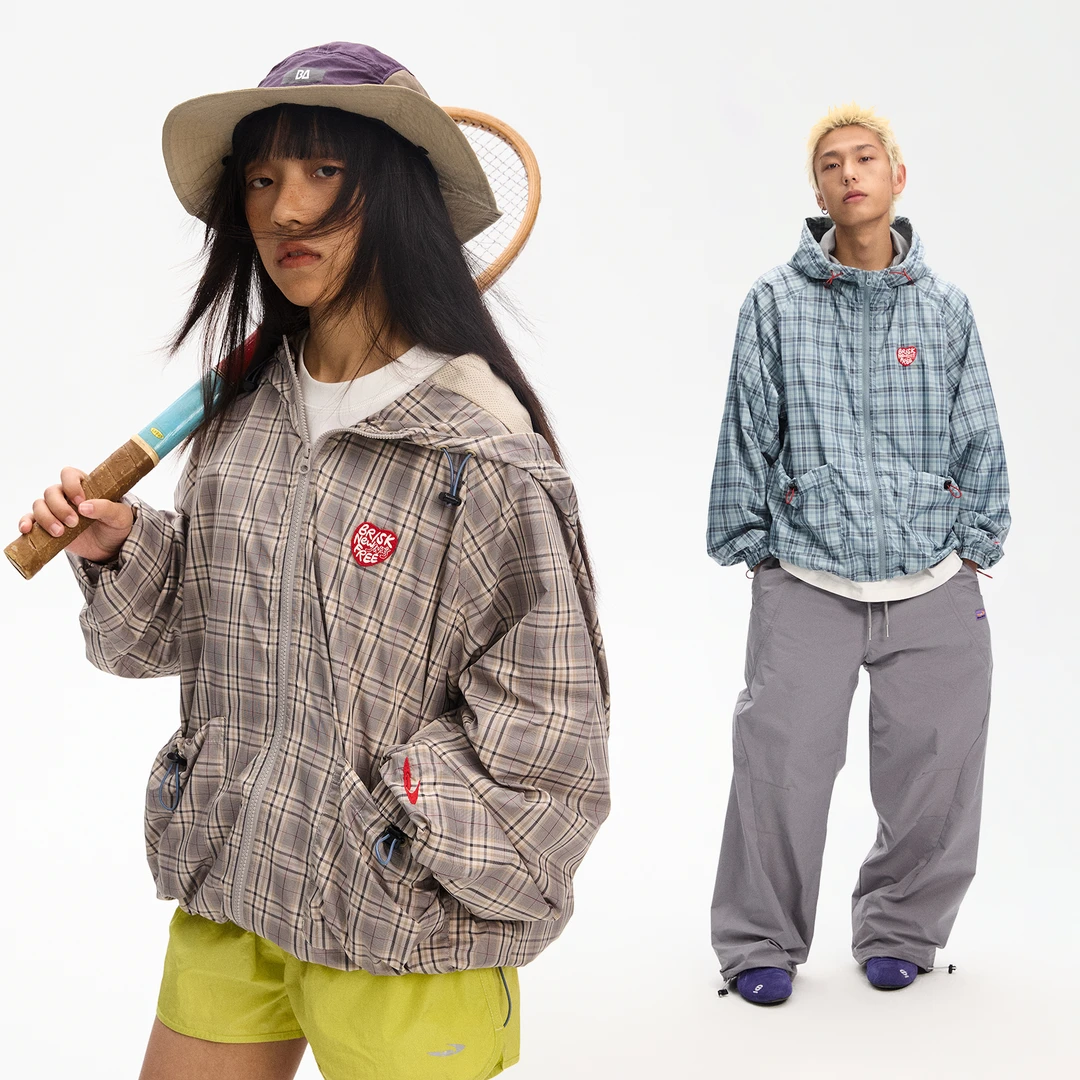 [青]江南先生美式复古毛毡肌理格纹夹克春季宽松休闲外套JN51B08