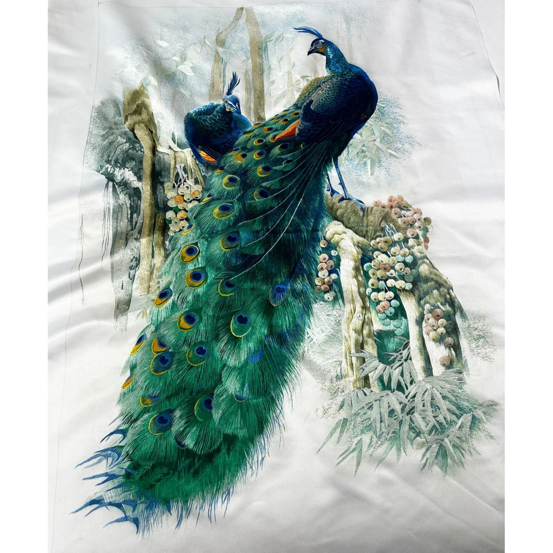 非遗苏绣手工刺绣玄关楼梯挂画绿孔雀可以装裱