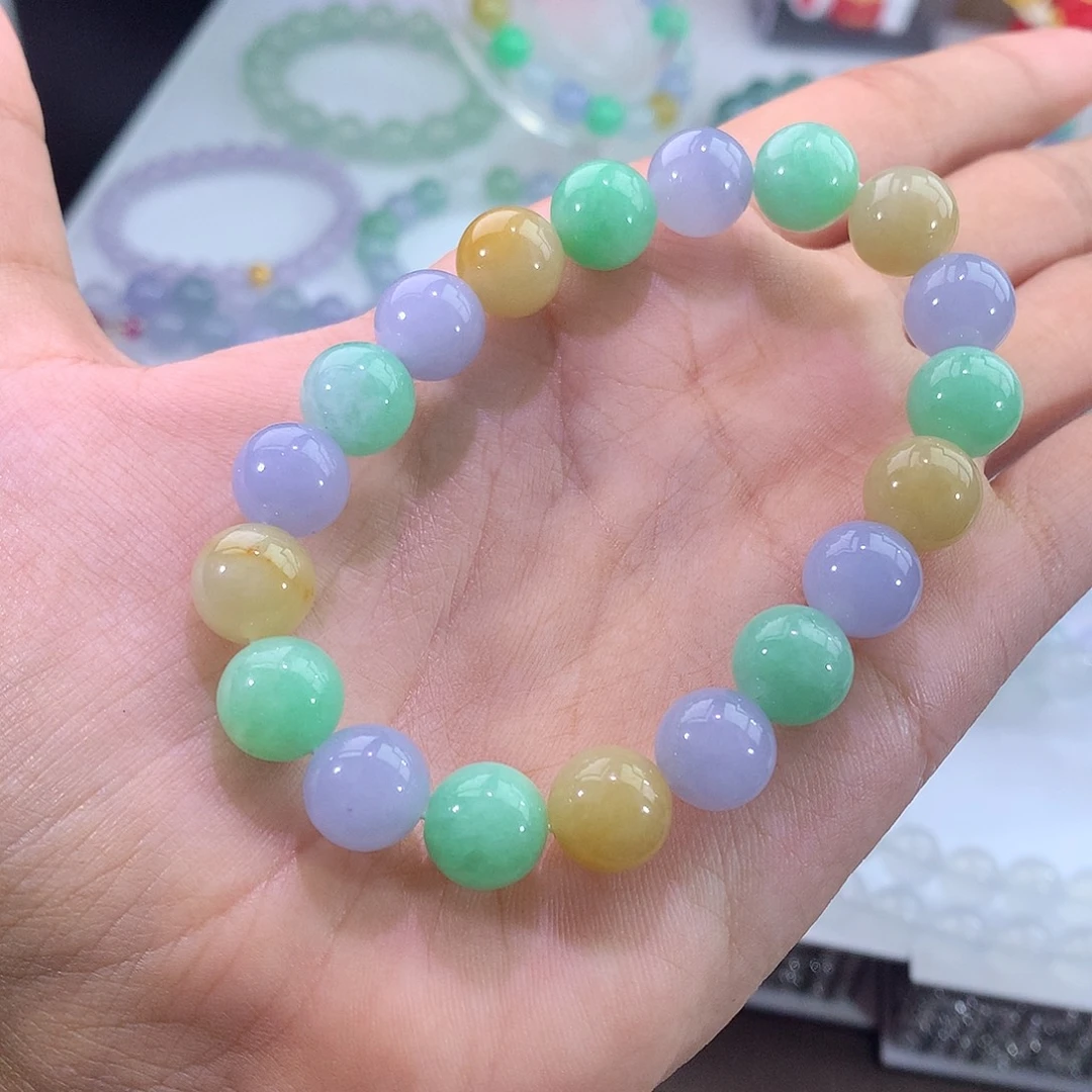 未镶嵌手链翡翠三彩多宝手串