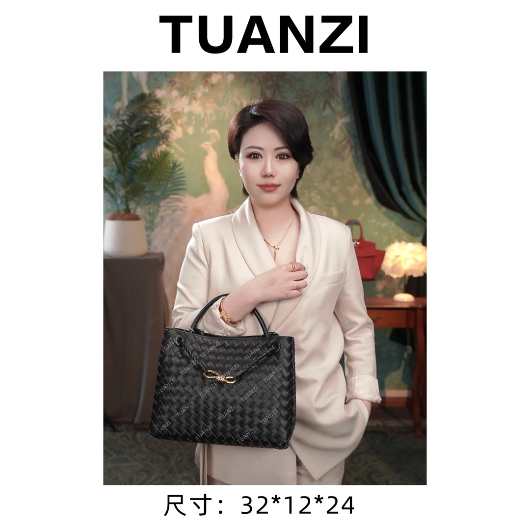 【高端玩家】小葆Andi大号明星同款编织头层皮女包 XKY-6816-黑色