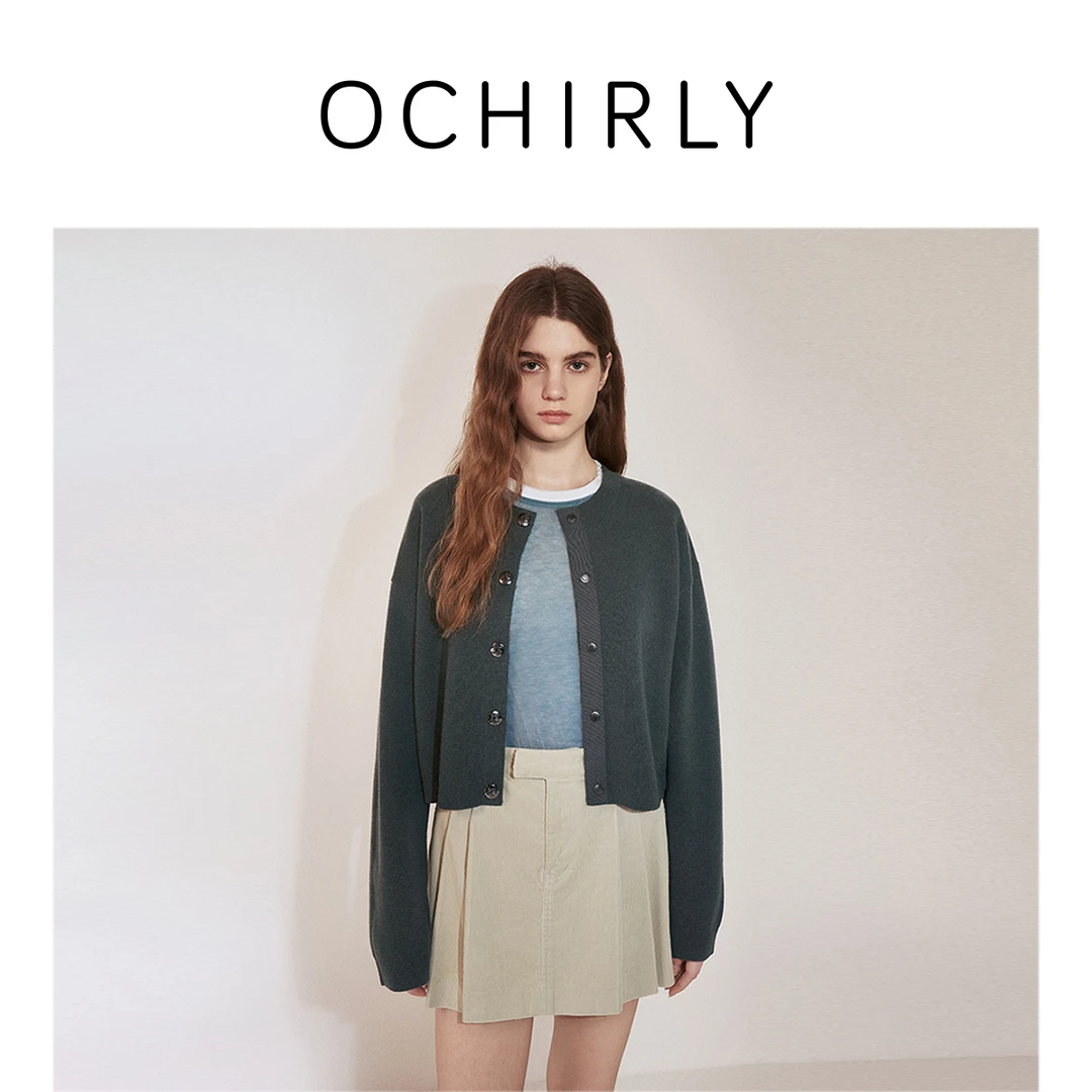 OCHIRLY欧时力 100%澳大利亚绵羊毛针织外套秋季新品