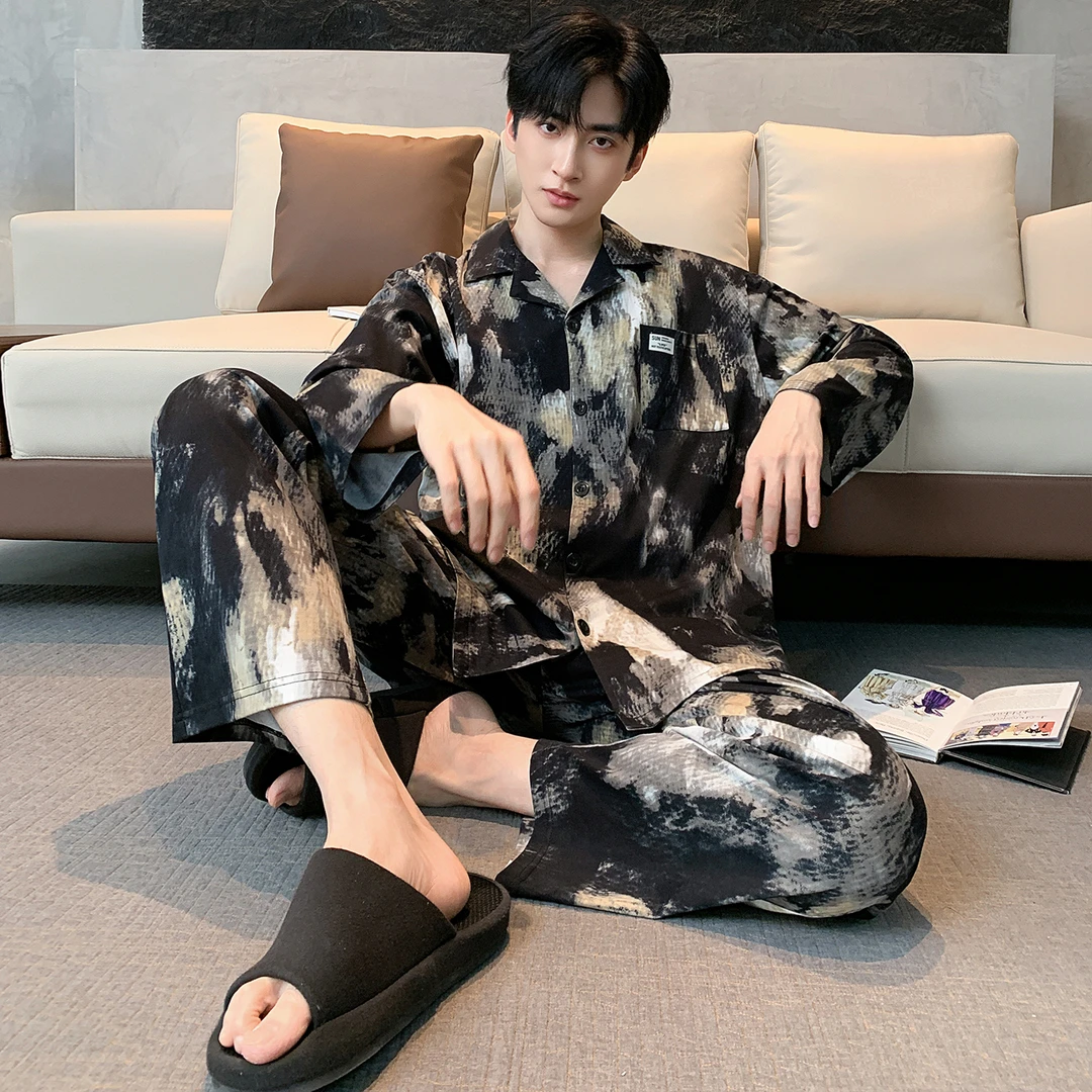 【秋季新款】男士高档纯棉睡衣时尚大码开衫翻领可外穿舒适家居服