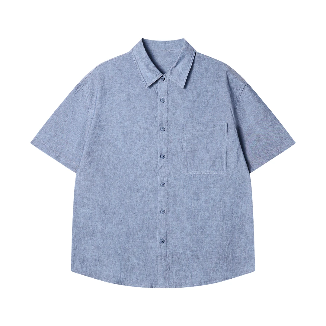 夏季高级感新款韩版纯色纽扣翻领短袖衬衫休闲百搭宽松衬衣