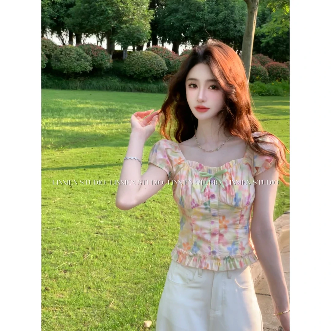 西恩定制●【花间呢喃】甜美小清新少女感花朵设计感上衣LNSX5Y1598