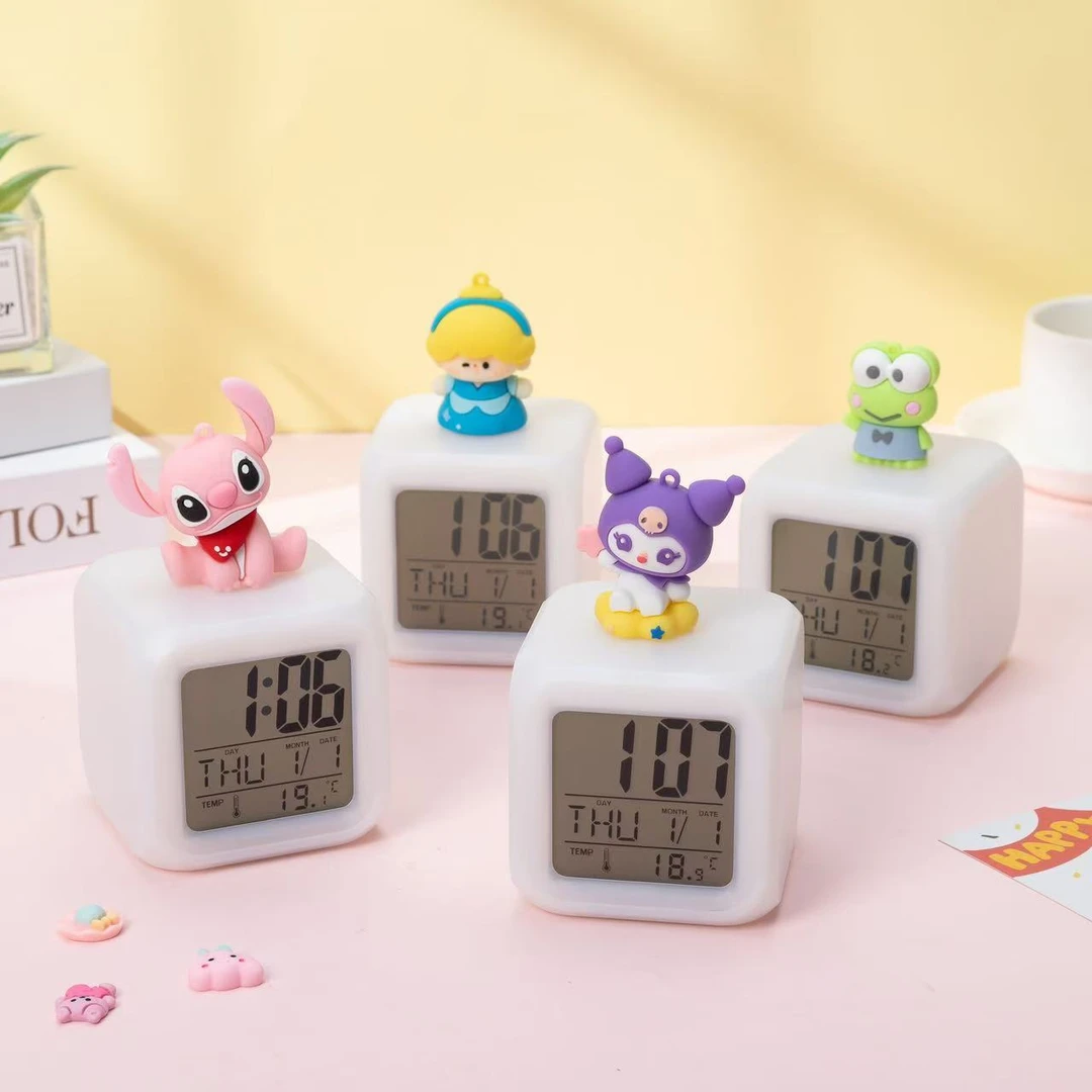 YZ- 七彩聪明钟流行公仔贴纸DIY内附电池卡通闹钟 随机款式