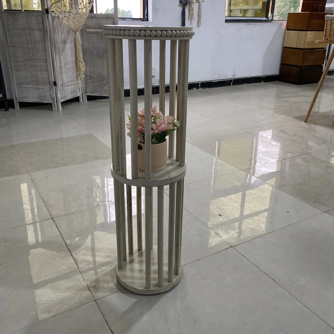 206实木白色双层花架置物架