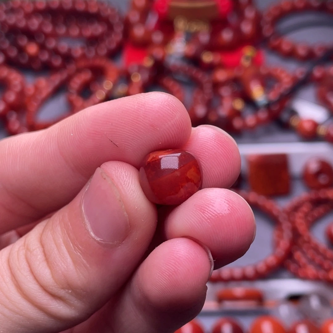A***员南红玛瑙未镶嵌其他11.4mm瓦西玫红火焰纹单珠
