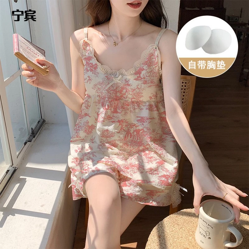 维多利亚睡衣女款带胸垫背心吊带短裤夏季薄款绵绸家居服两件套装