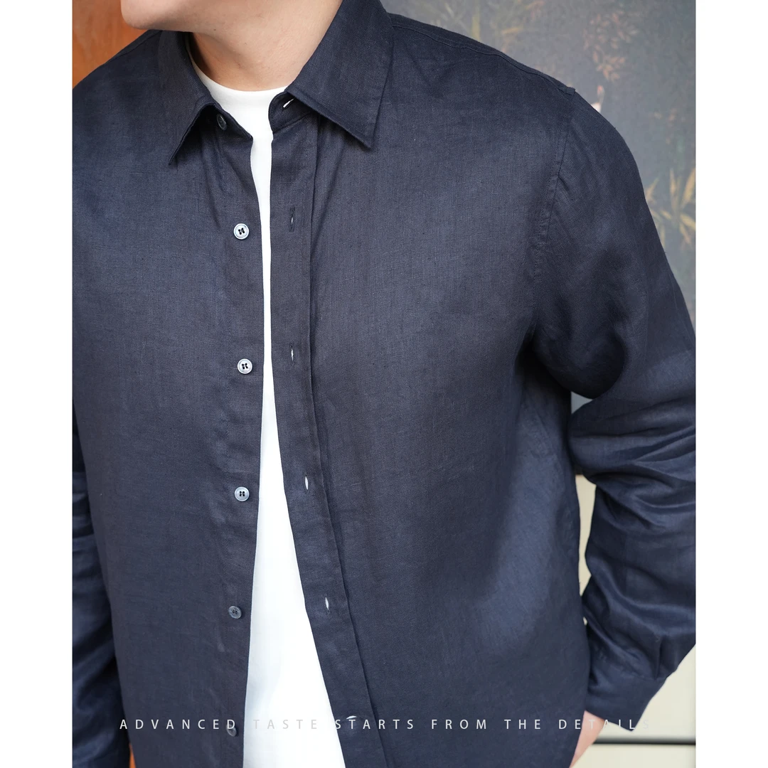 【大头叔叔】夏季纯亚麻老钱风翻领休闲外套长袖衬衫DDC7061