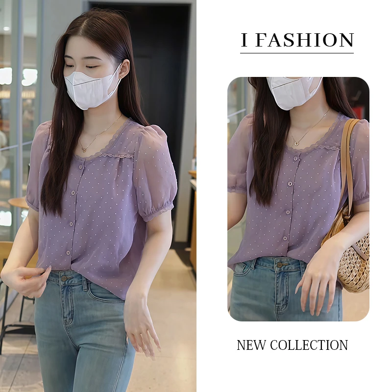 气质简约法式小清新短袖衬衫女2025年夏季新款小个子宽松显瘦上衣