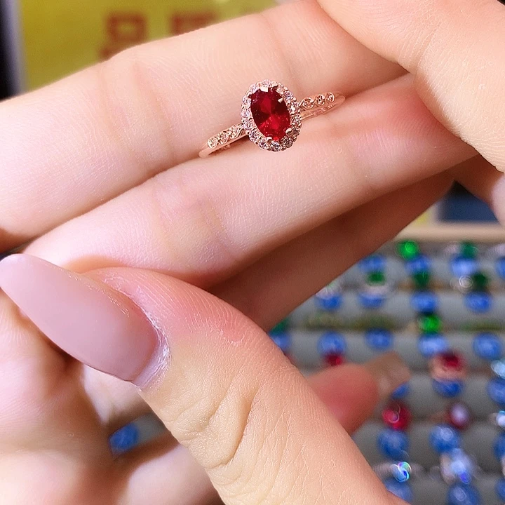 红宝石戒指银S925镶嵌