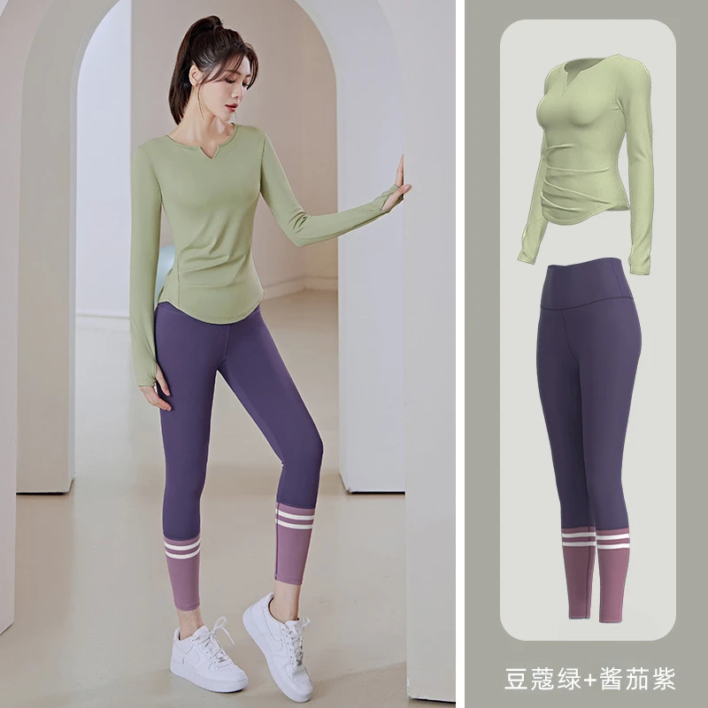 V领服收腹提臀修身户外跑步运动健身套装高腰外穿瑜伽裤穿搭
