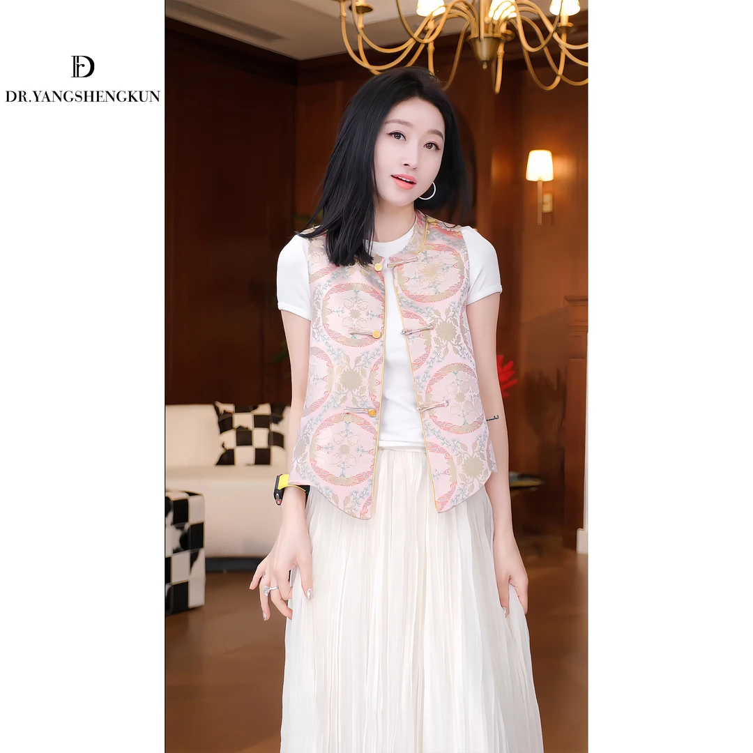 DR杨圣坤25春夏金鱼戏莲新中式宋锦提花国风复古马夹DR2502-2223