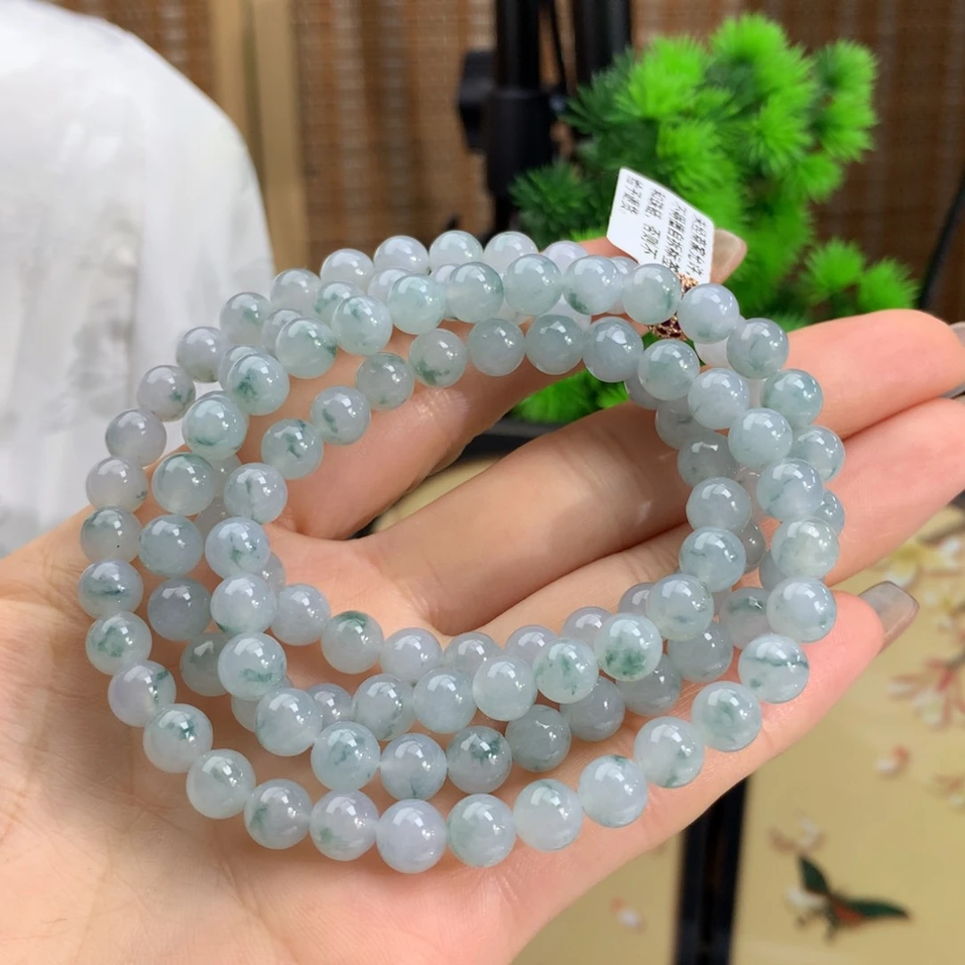 翡翠手链未镶嵌冰胶蓝底飘花项链卡7m m