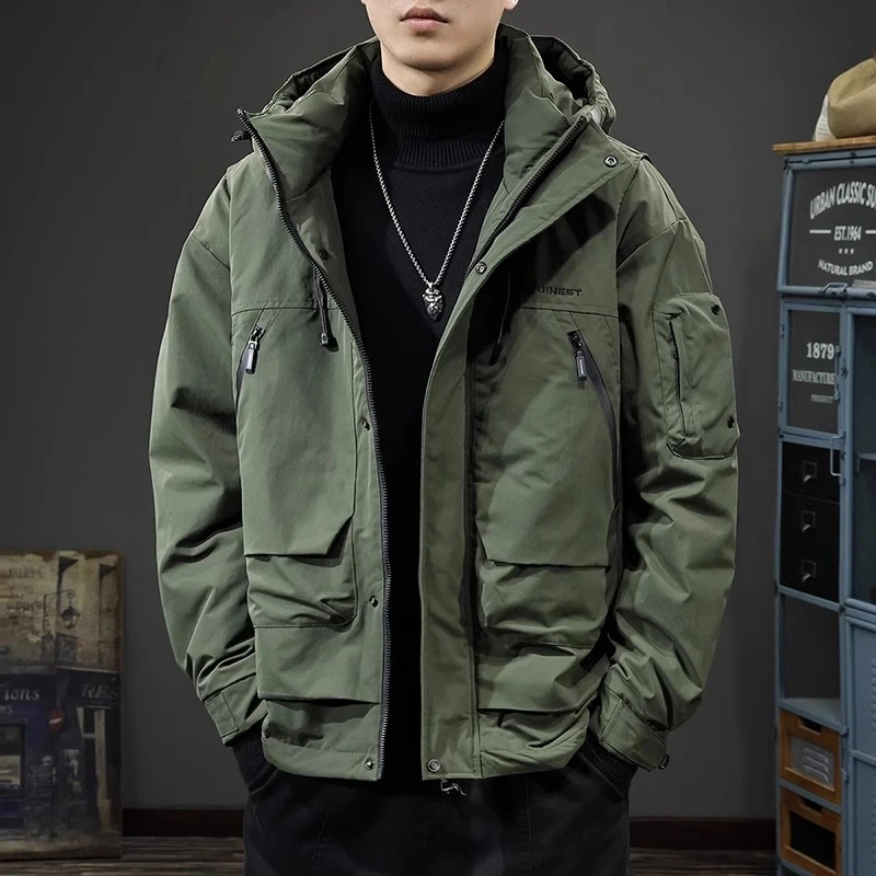 Cebrodz冬季鸭绒保暖户外工装羽绒服男防寒百搭连帽外套