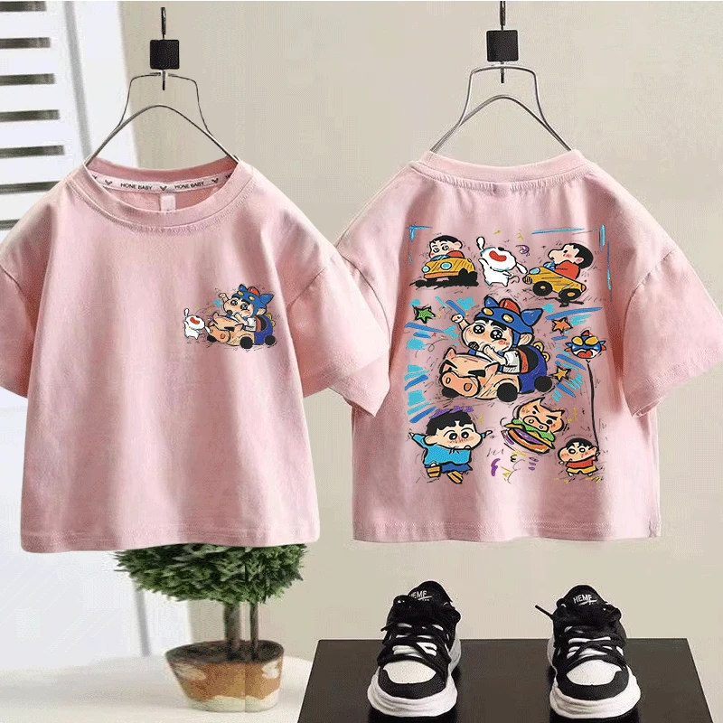 儿童短袖夏季新款男童女童纯棉外穿洋气上衣卡通蜡笔小新百搭潮T