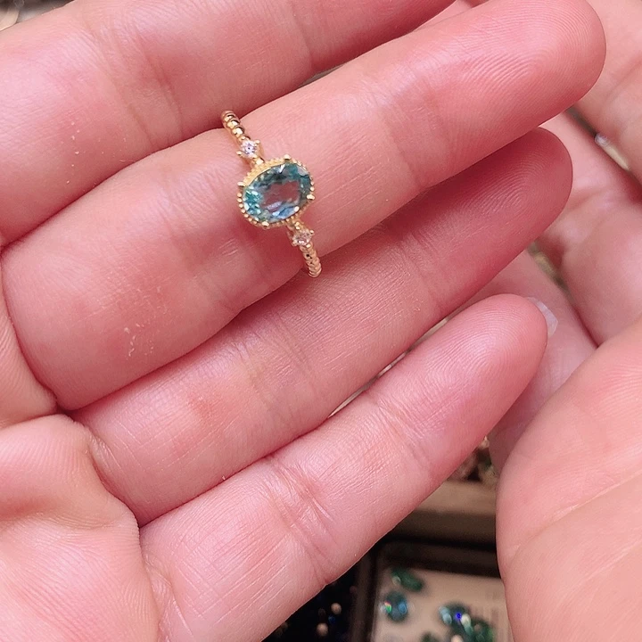 磷灰石银S925镶嵌天然磷灰石戒指