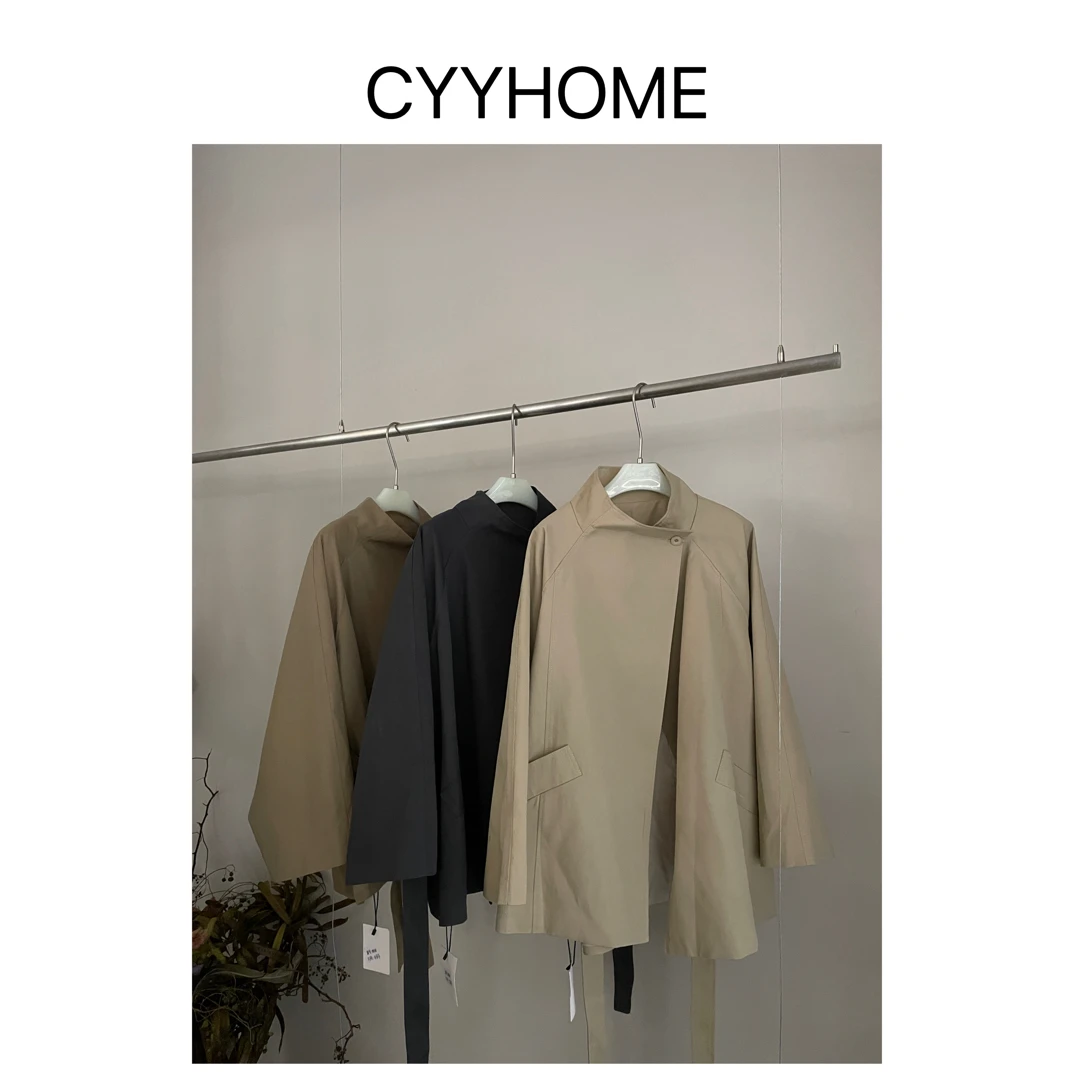 CYYHOME新款蝙蝠袖收腰风衣外套女小个子百搭