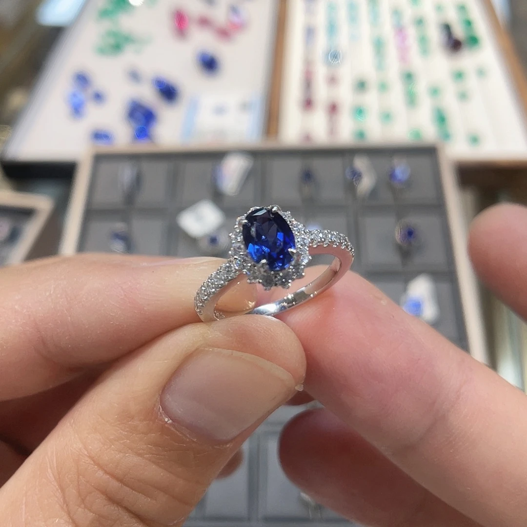 925银培育宝石实心s925银镶