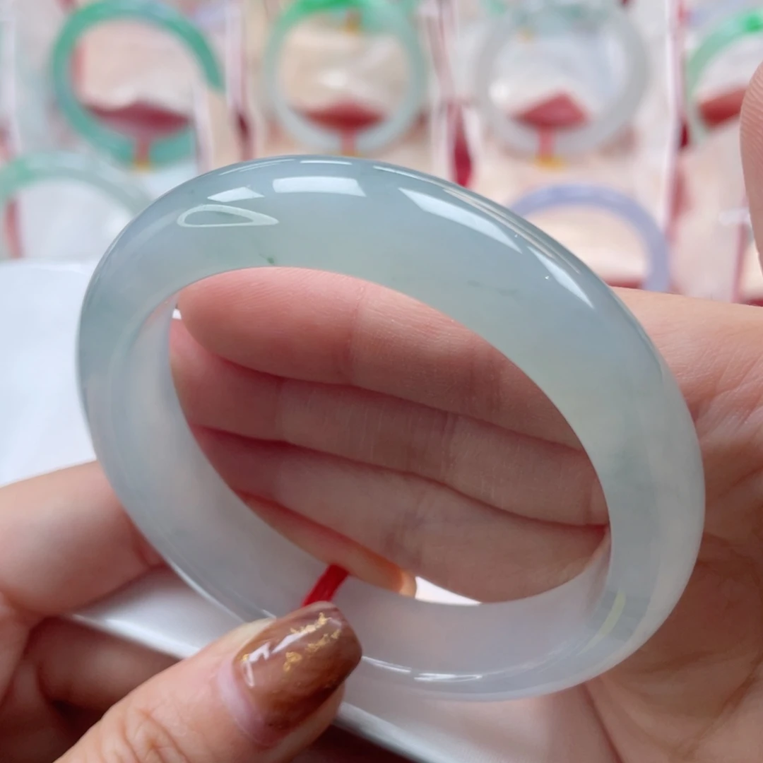 未镶嵌手镯翡翠57.8正圈 冰晴底飘花 冰透亮2号