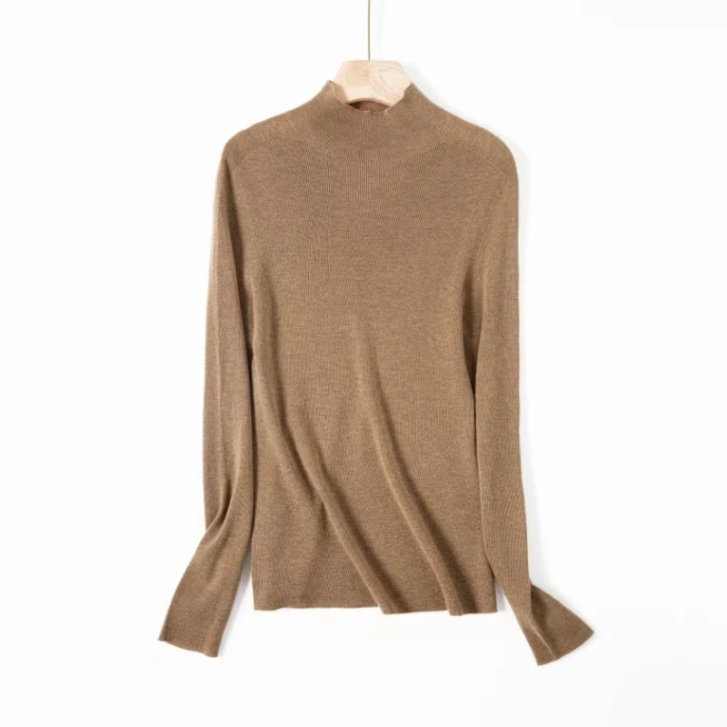 22349连领坑条打底衫秋冬针织半高领内搭毛衣上衣