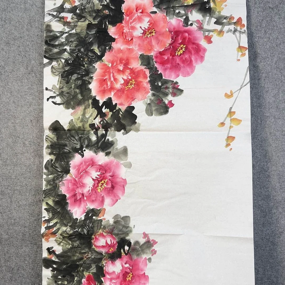 国画349 牡丹之花之叶的颜色和
