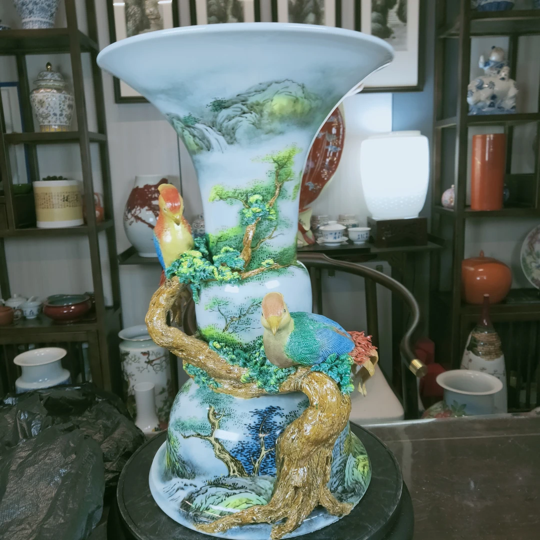 景德镇陶瓷全手工手绘的花姑瓶摆件