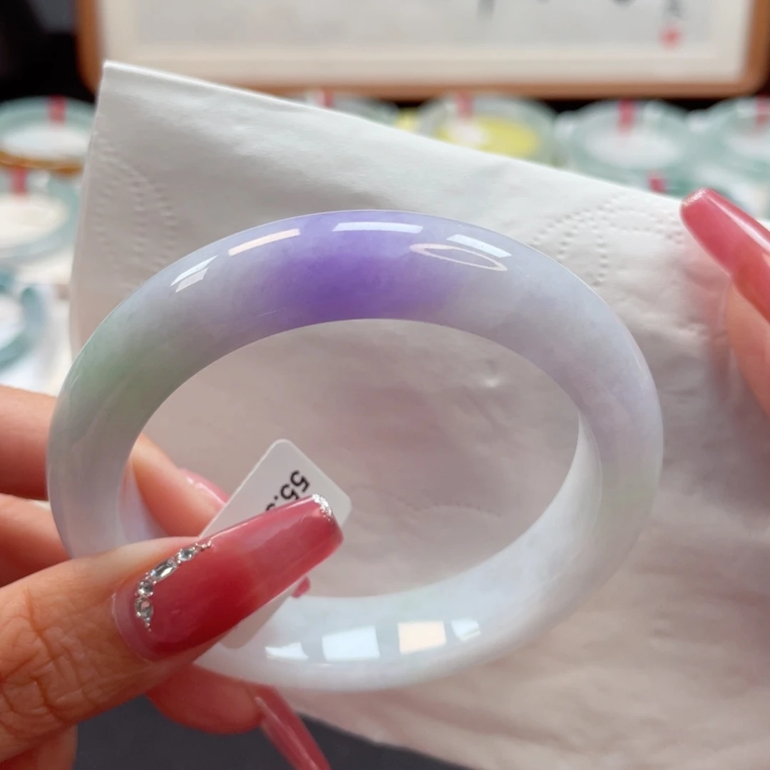 【闪购商品】翡翠手镯未镶嵌糯化奶油春彩55.5圈35号